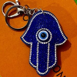 Evil Eye Hamsa Blue Crystal Dual Purse Charm and Keychain. New.